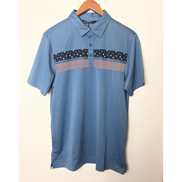 NWT Travis Mathew Good Good Patriot Golf Polo Shirt Men’s Sz Medium Blue Multi - Picture 5 of 9